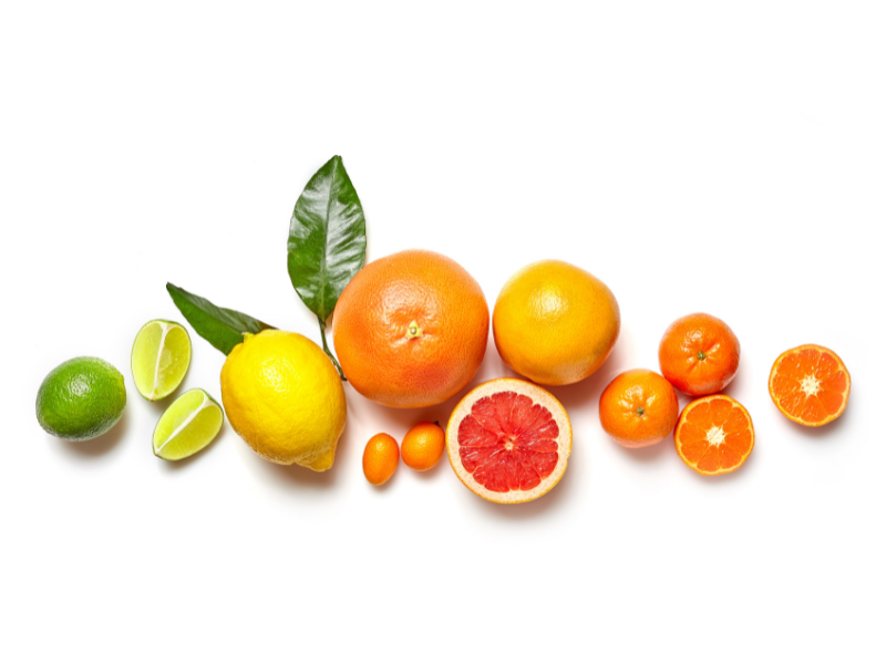 Life Extension, line of citrus fruits on a white background